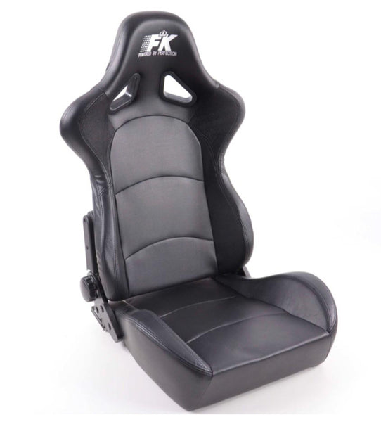 FK Pair Universal Fixed Back Bucket Sports Seats BLACK Heated Hot Edition