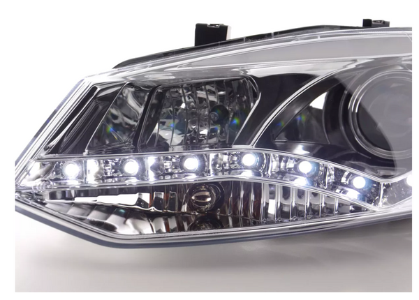 FK Pair LED DRL Halo Lightbar Headlights VW Polo 6R 2010+ chrome LHD