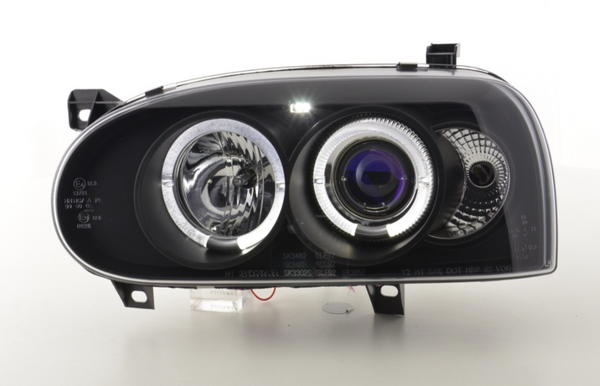 FK LED DRL Angel Eye Projector headlights VW Golf 3 MK3 1HXO EXO 91-97 LHD BLACK