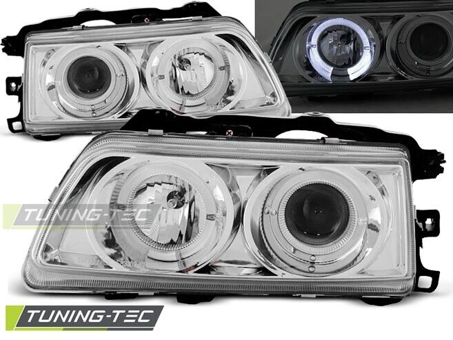 Tuning-Tec Pair LED DRL Halo Ring Headlights HONDA CRX 87-89 Chrome H1 LHD