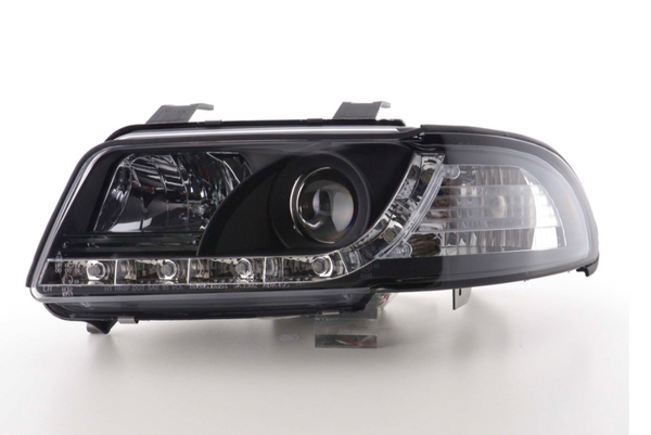 FK LED DRL Halo Lightbar Headlights Audi A4 B5 8D 99-01 black S4 LHD