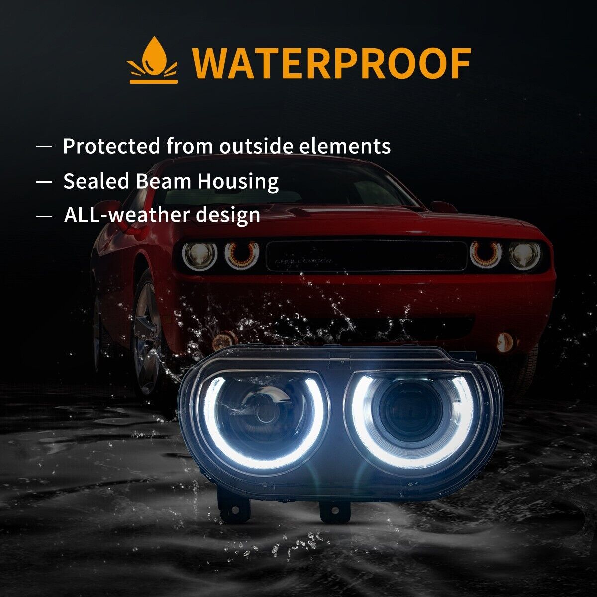 VLAND 08-14 Dodge Challenger 3 MK3 Pre FL Dual Halo Ring Headlights