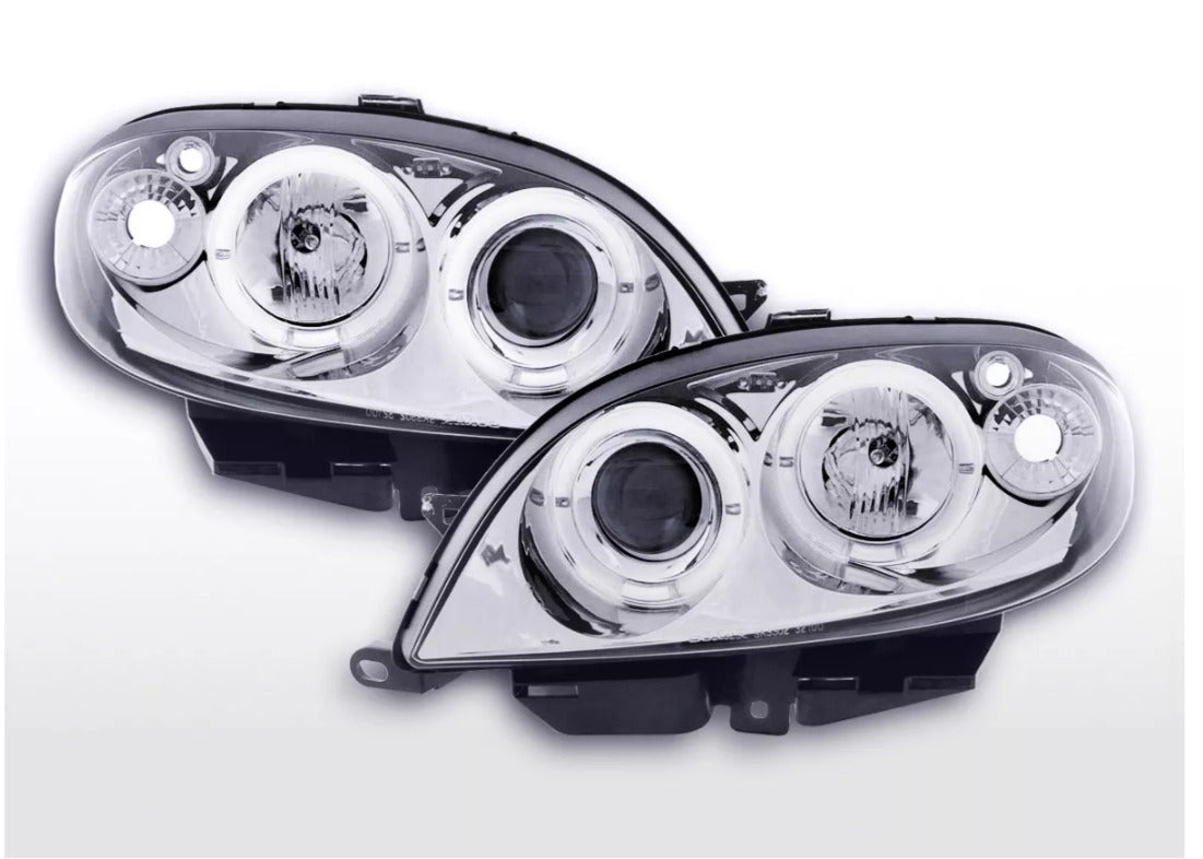 FK Pair LED DRL Halo Ring Eye Headlights Citroen Saxo 00-02 Chrome LHD