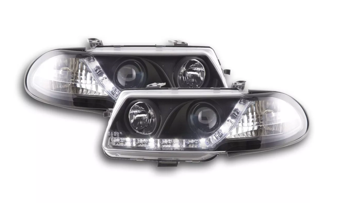 FK Vauxhall Opel Astra F 95–97 LED DRL Lightbar Halo Projektor Scheinwerfer LHD