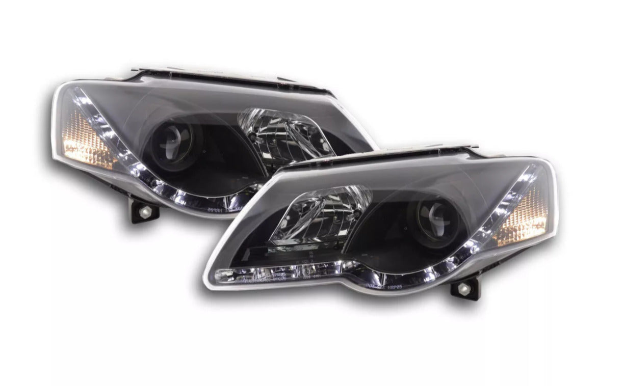 FK Set LED DRL Lightbar Halo Eye Headlights VW Passat B6 3C 05+ Black RHD