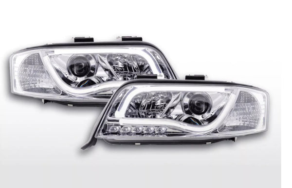 FK Pair LED Headlights LED DRL Halo Lightbar A6 C5 4B 01-04 Chrome RHD