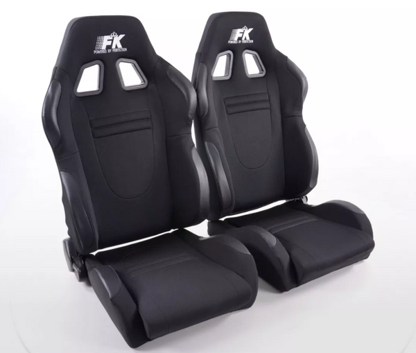 FK Pair Universal Reclining Bucket Sports Seats BLACK Motorsports Ed