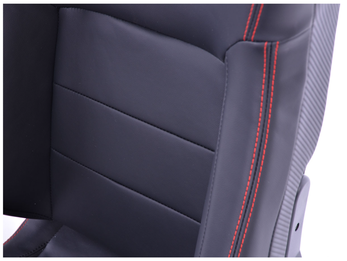 FK Pair of Universal Recline & Tilt Sports Bucket Seats - RS Carbon Fibre Black with Red Stitching