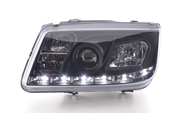 FK LED DRL Halo Lightbar Headlights VW Bora 1J 99-04 black chrome LHD