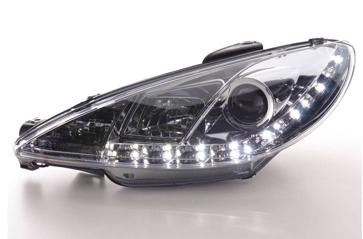 FK LED DRL Lightbar Halo Angel Eye Projector headlights Peugeot 206 98+ chrome