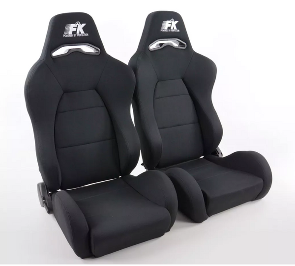 FK Pair Universal Reclining Bucket Sports Seats Black Motorsport Textile Fabric