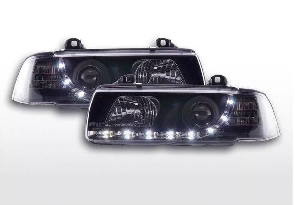 FK LED DRL Headlights Halo Lightbar BMW 3-Series E36 Coupe Cabri 92-98 black LHD