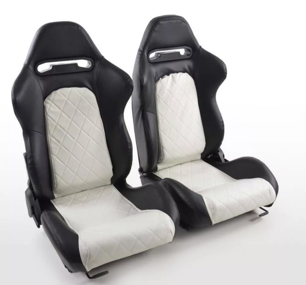 FK Universal Reclining Bucket Sports Seats - Deluxe Quilted Stitch Black & White