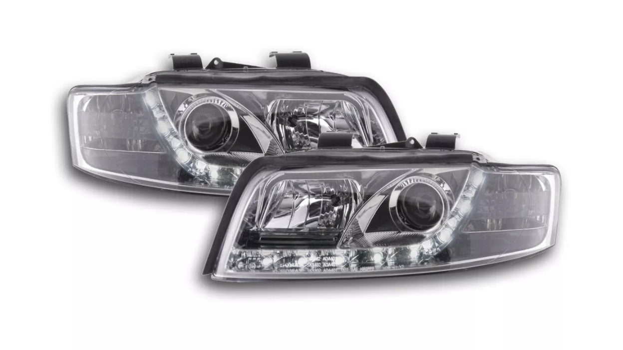 FK Set LED DRL Headlights Halo Lightbar Audi A4 b6 8E 01-04 Smoked Chrome LHD S4