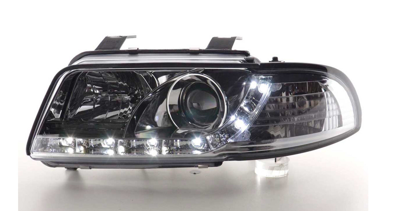 FK Pair LED DRL Lightbar Halo Headlights Audi A4 B5 8D 95-99 black chrome S4 LHD