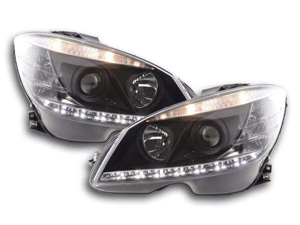 FK LED DRL Halo Lightbar Headlights Mercedes C-Class W204 07-10 Black AMG LHD