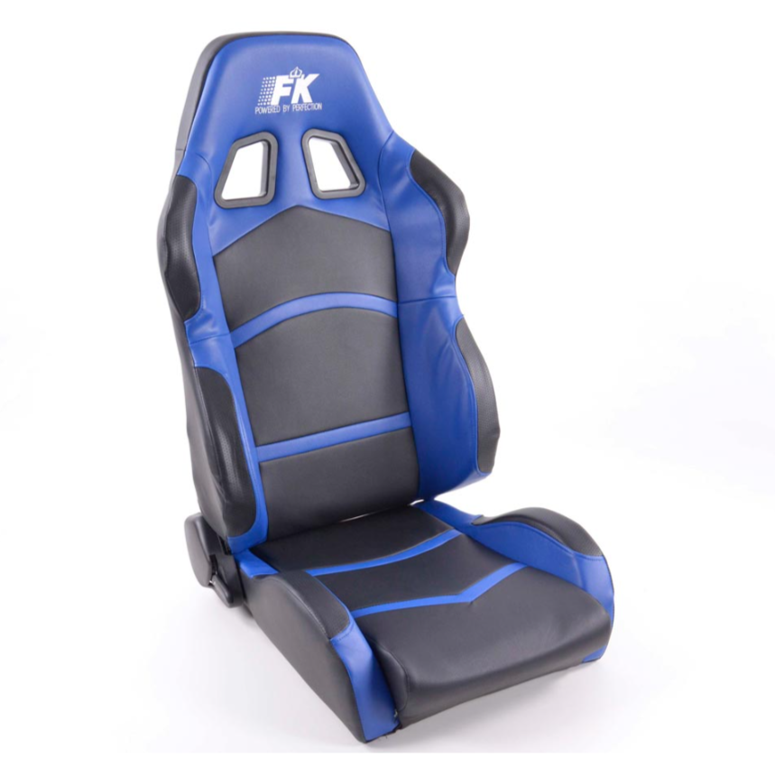 FK Pair Universal Reclining Bucket Sports Seats - Black & Blue Synth Leather