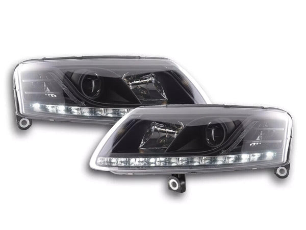 FK Headlights LED DRL Lightbar LUXE Audi A6 C6 4F 04-08 S6 S-Line BLACK LHD