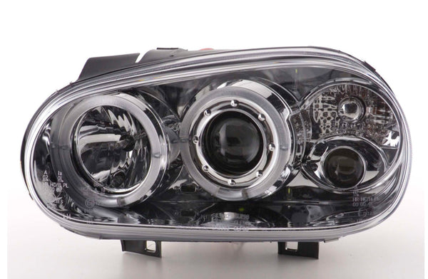 FK LED DRL Angel Halo Ring Headlights VW Golf 4 MK4 1J 98-03 smoked chrome LHD