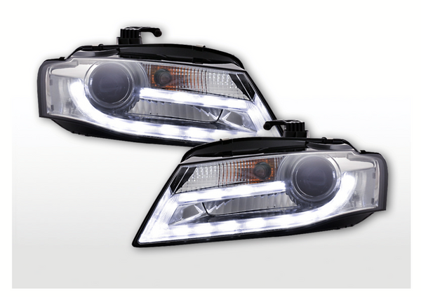 FK Pair LED DRL Lightbar Servo Headlights XENON Audi A4 B8 8K 08-12 Plug & Play S4 Chrome LHD