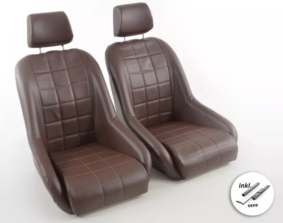 FK Pair Black Grey Brown Colours Classic Car Retro Kit Fixed Back Bucket Seats