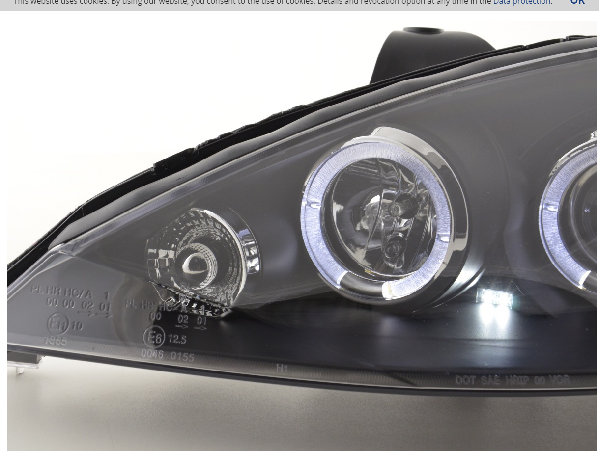 FK LED DRL Angel Eye Halo Ring Headlight Ford Focus 00-04 black C170 MK1 LHD