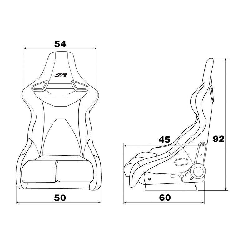 Simoni Racing Universal Supercar Premium Bucket Seat Black Carbon Fibre Red Stitch + slide runners