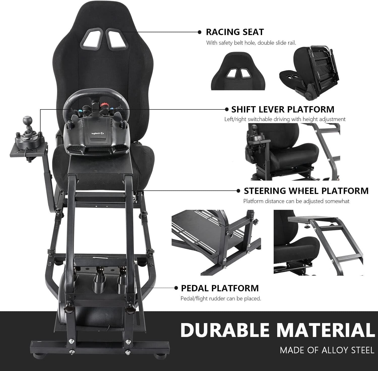 Driving Game Sim Racing Frame & Seat Rig Add Wheel Pedals Xbox PS PC C ...