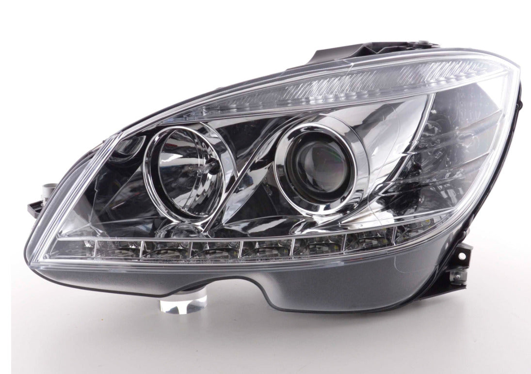 FK LED DRL Angel Eye Lightbar Headlights Mercedes C-Class W204 07-10 chrome LHD