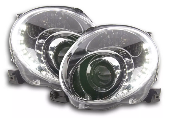 FK Pair LED DRL Lightbar Halo Ring Headlights Fiat 500 07+ 150 Chrome LHD