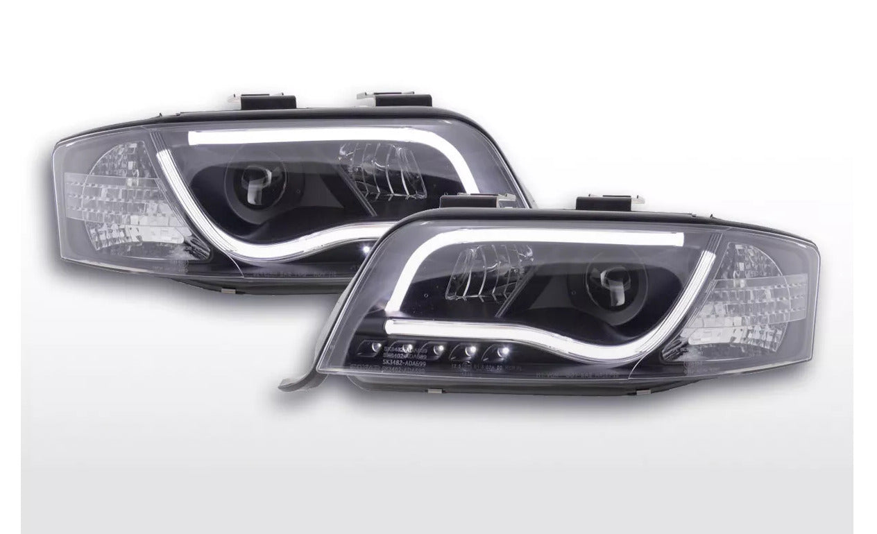 FK Pair LED DRL Halo Lightbar Black Headlights A6 C5 4B 01-04 S6 RHD