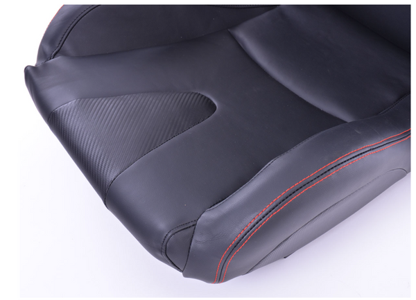 FK Pair of Universal Reclining Tilting Sports Bucket Seats - RS Carbon Fibre Black with Red Stitch