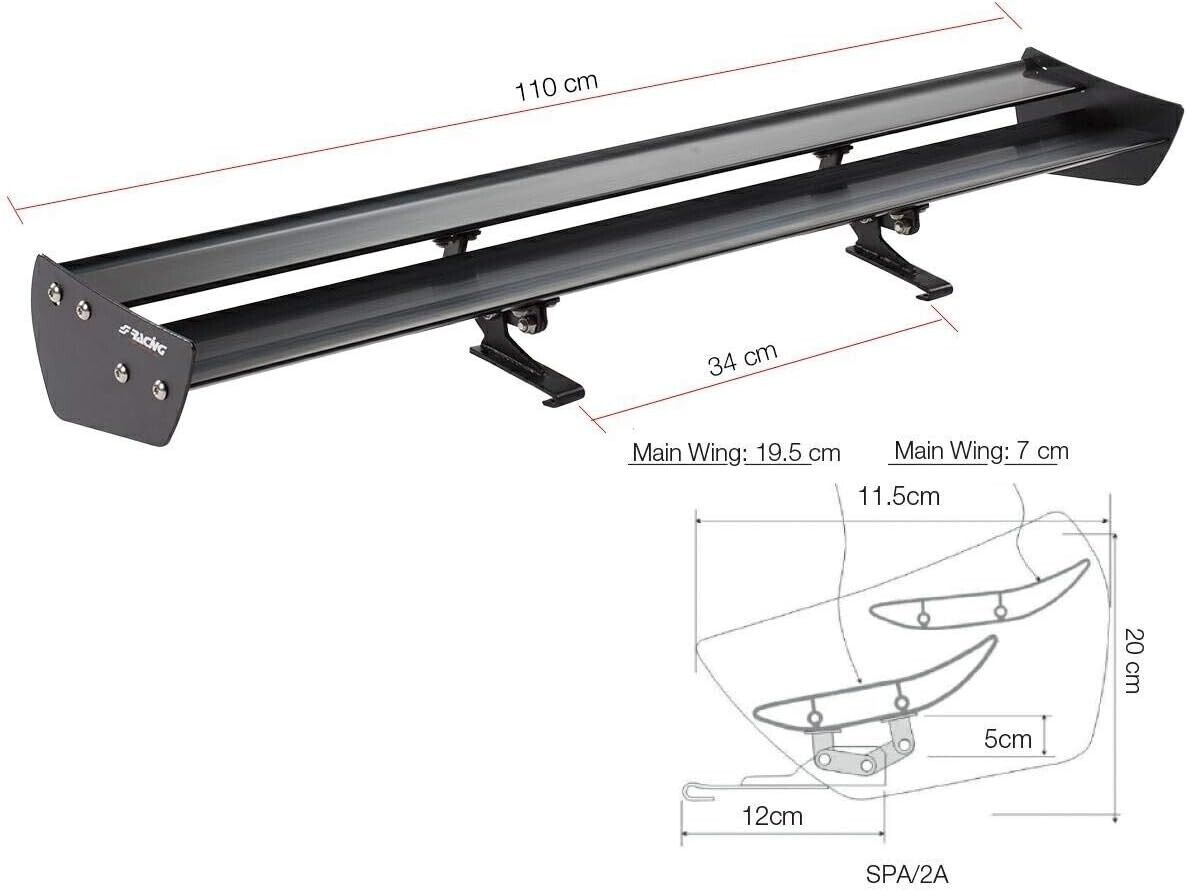 SR Fast Universal Roof Wing Spoiler Black Aluminium 113 x 22 x 10cm Evotech F1