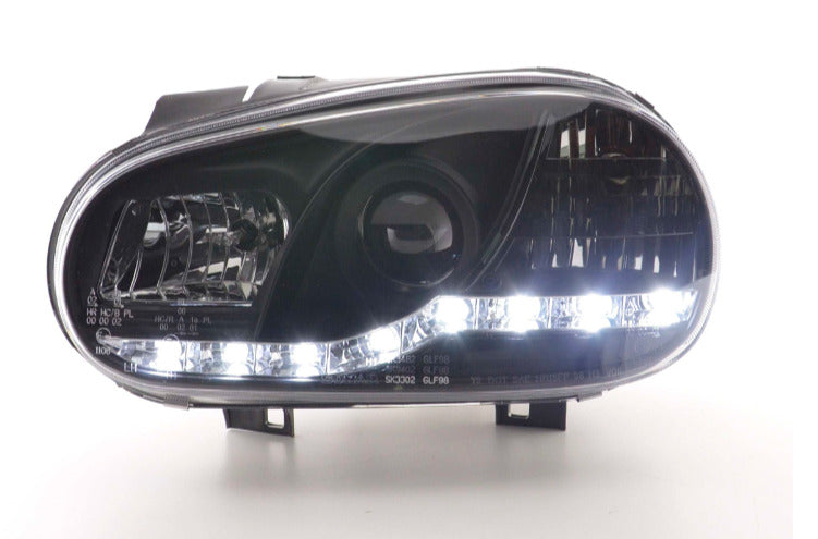 FK LED DRL Lightbar Deluxe Headlights VW Golf 4 MK4 1J 97-03 black LHD GTi