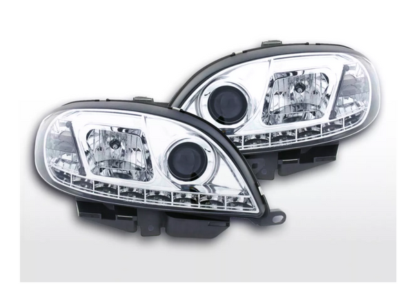 FK LED DRL Angel Eye Projektorscheinwerfer Citroen Saxo 00-02 Chrom LHD