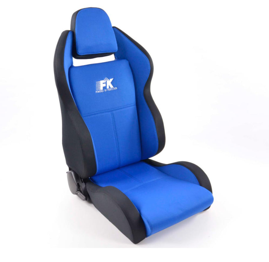 FK Pair Universal Reclining Bucket Sports Seats - Race Black & BLUE Motorsport