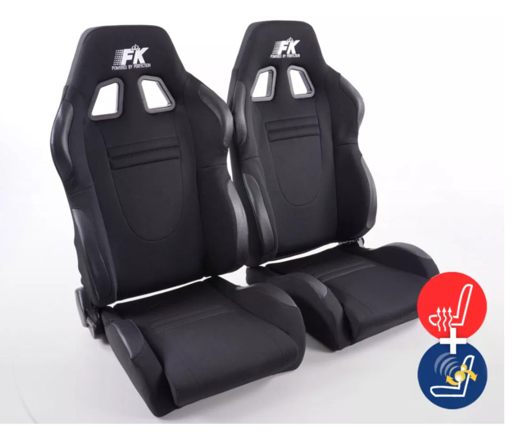 FK Pair Universal Reclining Bucket Sports Seats Black Heated & Massage DELUXE ED