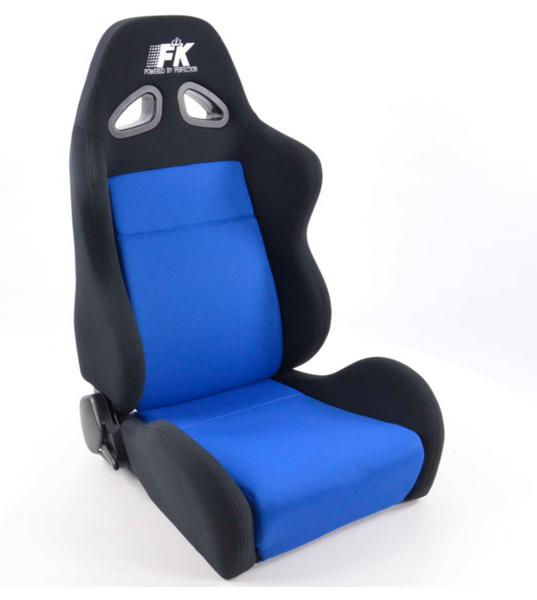 FK Pair Universal Reclining Bucket Sports Seats Black BLUE Textile Motorsport