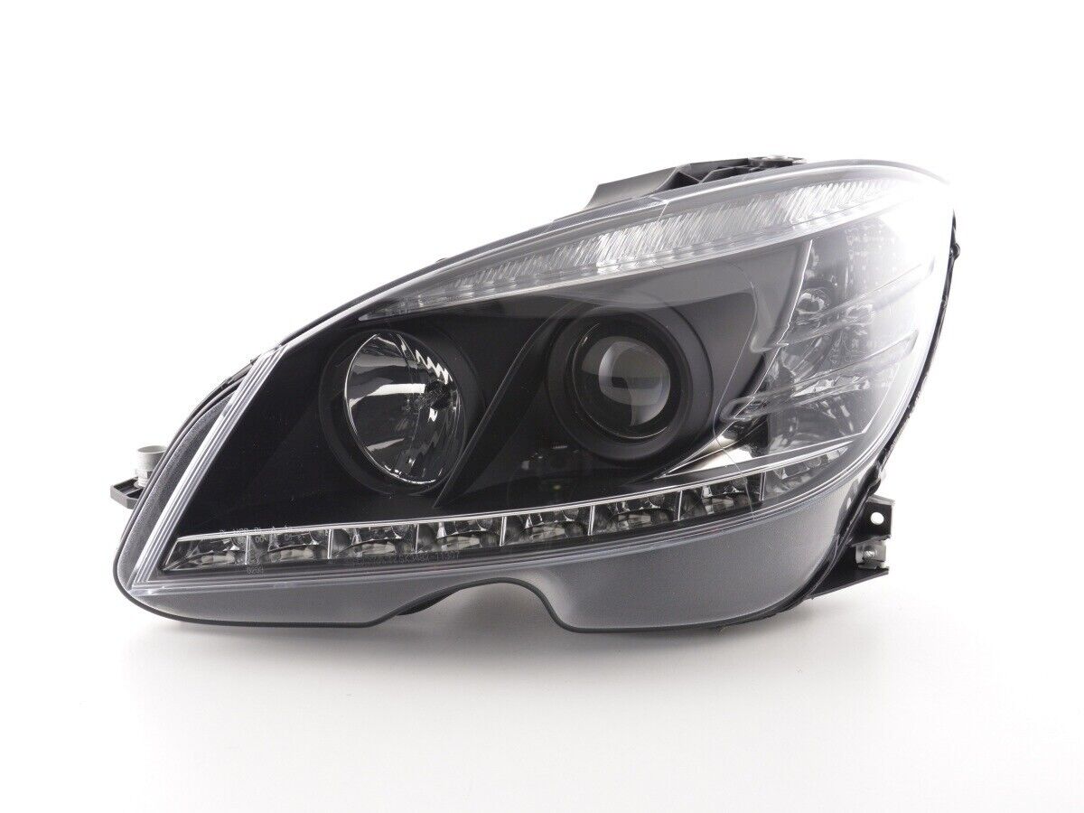 FK LED DRL Halo Lightbar Headlights Mercedes C-Class W204 07-10 Black AMG LHD