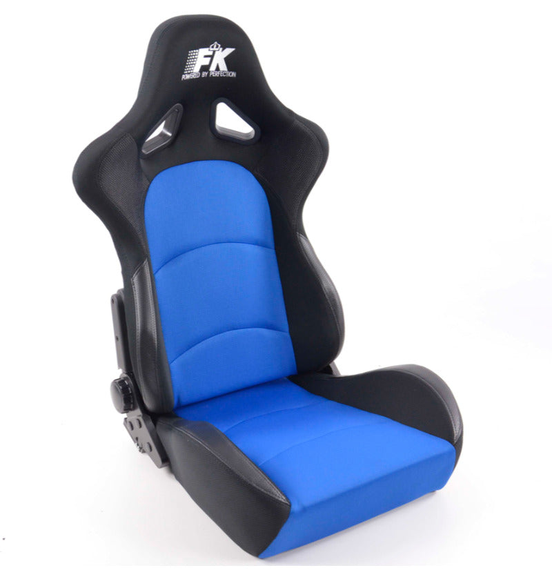 FK Pair Universal Fixed Back Bucket Sports Seats BLACK BLUE Fabric Wing Edition