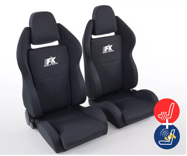 FK Universal HEATED & MASSAGE Bucket Sports Seats Black Textile Heating Heater