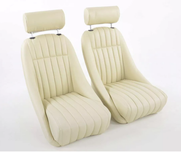 FK Cream Beige Piped Classic Car Retro Kit Fixed Back Bucket Seats No Runners