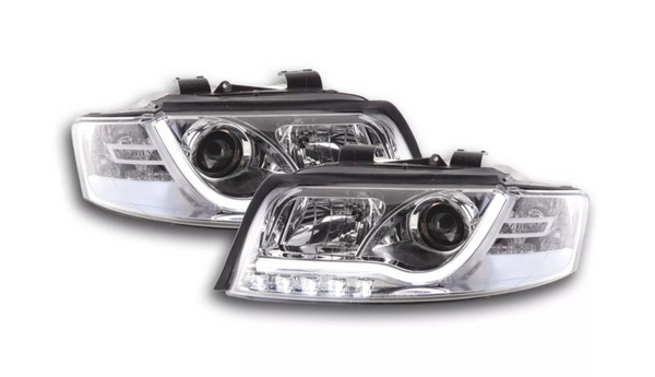 FK Set LED DRL Headlights Halo Lightbar Audi A4 b6 8E 01-04 Chrome H1 LHD S4