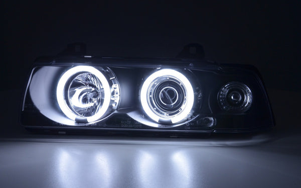 FK LED Headlights Angel Eyes Halo Ring CCFL BMW 3 series E36 Saloon 92-98 M3 LHD