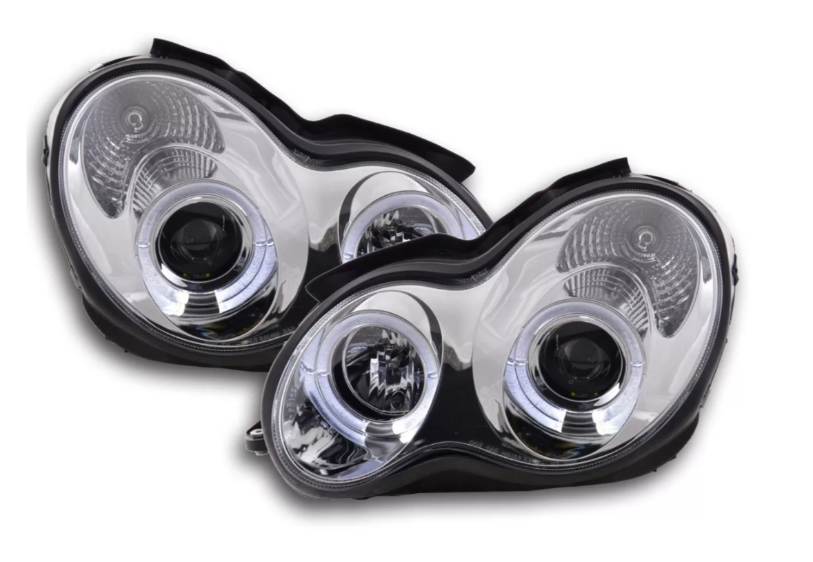 FK LED DRL Angel Eye Halo Headlights Mercedes C-Class W203 00-07 LHD