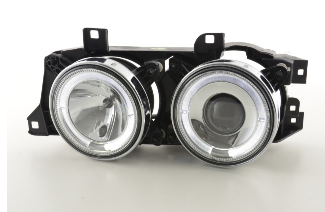 FK Pair LED DRL Angel Eye Halo headlights BMW 5-series E34 88-94 chrome LHD