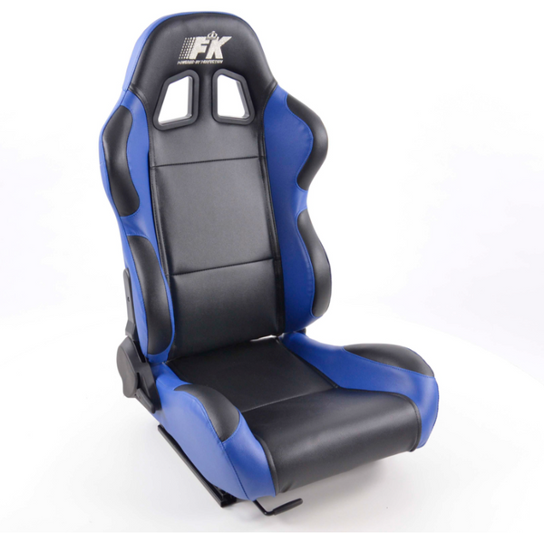 FK Pair Universal Recline / Fold Bucket Sports Seats - BLUE & Black inc slides