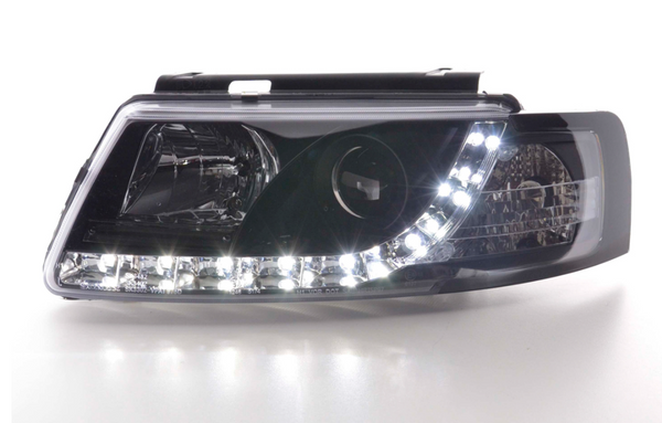 AS Pair LED DRL Lightbar Projector Headlights VW Passat 3B B5 97-00 black LHD
