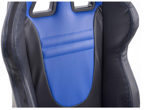 FK Pair Universal Recline Bucket Sports Seats - BLUE & Black Synth Leath Edition