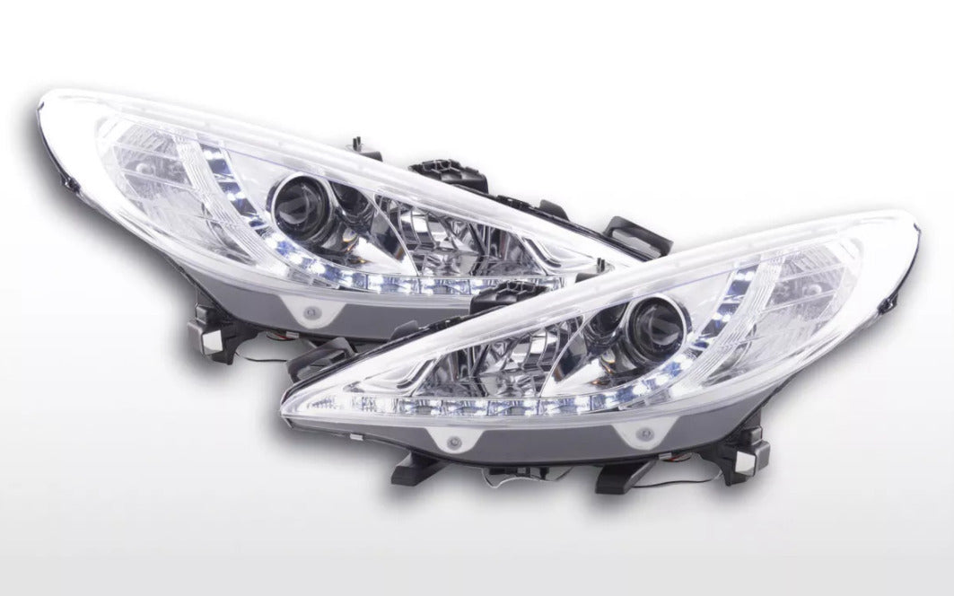 FK Set LED DRL Lightbar Halo Projector headlights Peugeot 207 2006+ black RHD